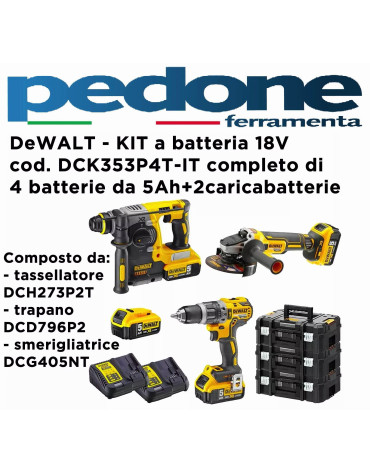 DeWALT - KIT a batteria18V DCK353P4T-IT composto da 3utensili + 4batterie 5.0Ah