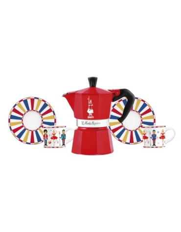 Set Caffettiera 3TZ Moka Express Bialetti + 2 Tazzine Caffè e Piattini