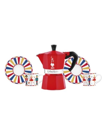 Set Caffettiera 3TZ Moka Express Bialetti + 2 Tazzine Caffè e Piattini